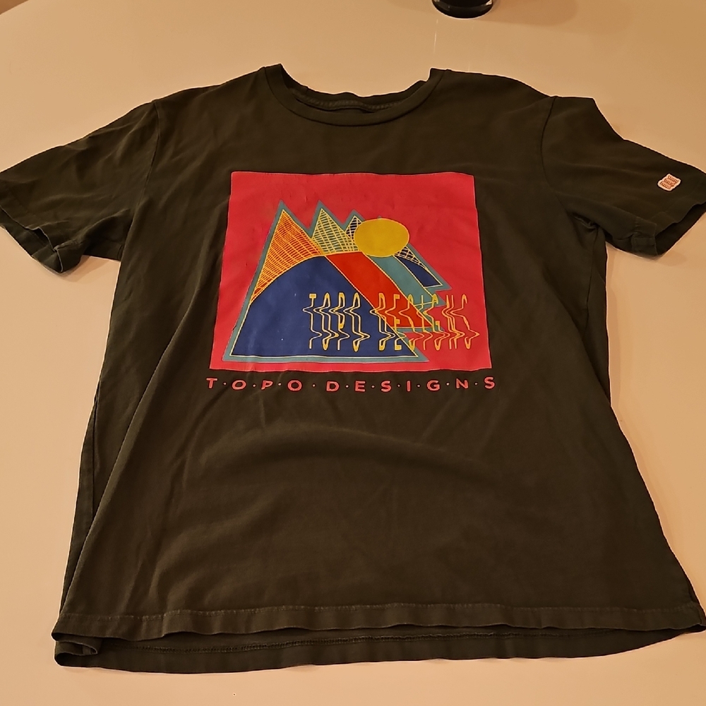 Topo Designs Men's Dark Green Tee with Colorful Graphic